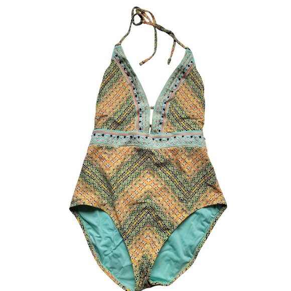 Nanette Lepore Bohemian 1 piece Colorful Swimsuit Beaded Size L Beach Pool Party - Picture 1 of 10